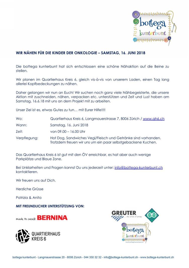 INFORMATION - Wir nähen für die Kinder der Onkologie