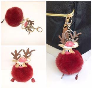 POMPON DUNKELROT RENTIER MIT SCHLÜSSELANHÄNGER