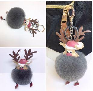 POMPON RENTIER GRAU MIT SCHLÜSSELANHÄNGER
