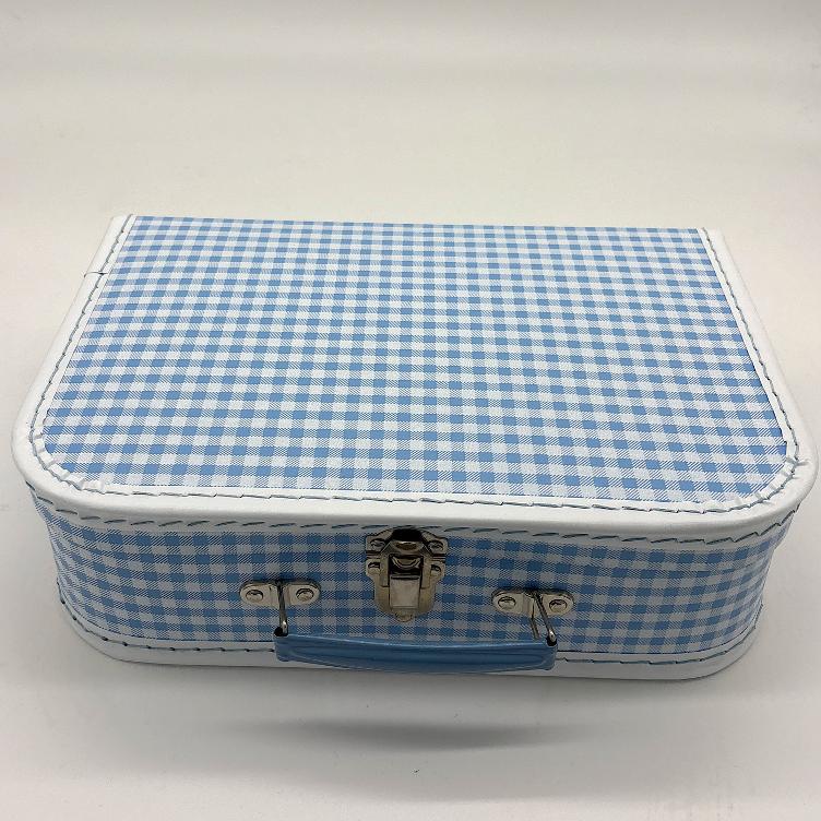 Pappkoffer hellblau weisskariert mit Trim