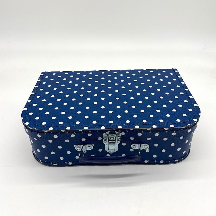 Pappkoffer blau mit weissen Punkten