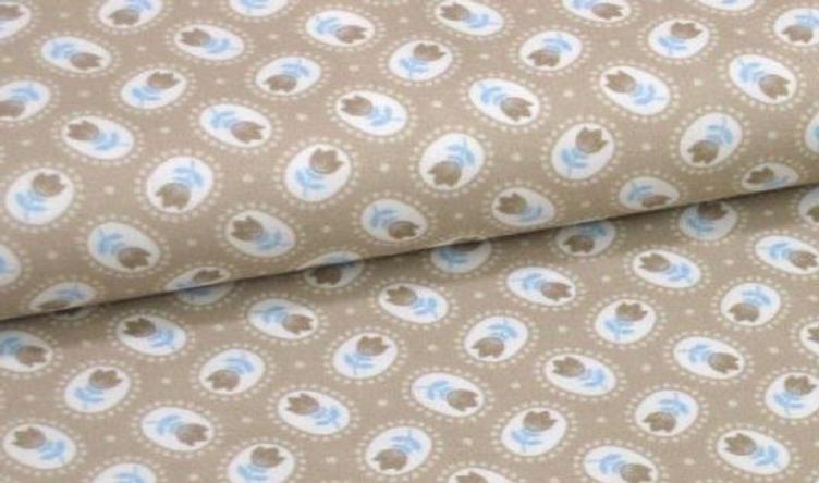 BLUMEN BEIGE, BLAU, WEISS